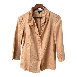 Talbots Tan Tan Ruffled Button Down Shirt with Mandarin Collar Sz 18W